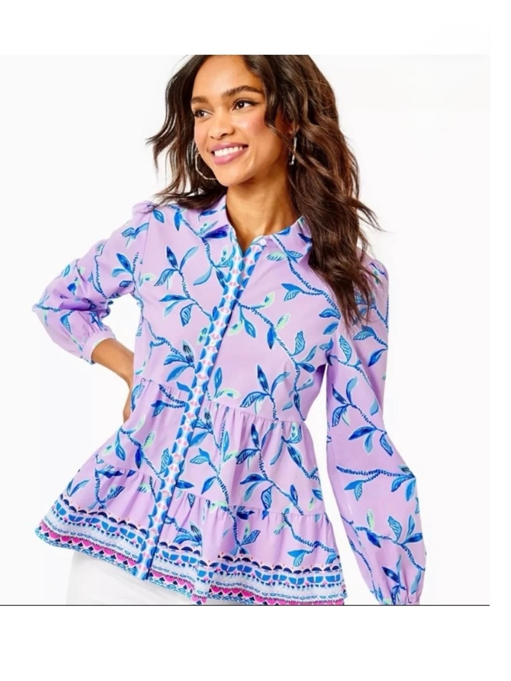 Lilly Pulitzer Kenna Stretch Top Button Down purple size L